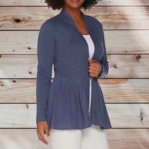 LOGO by Lori Goldstein Solid Slub Knit Cardigan with Embroidery- NWOT